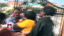 Wife fights with Husband in public for having illegal affair - Karimnagar District