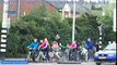 School trips by bicycle. An everyday occurrence in Assen, Netherlands. True mass cycling
