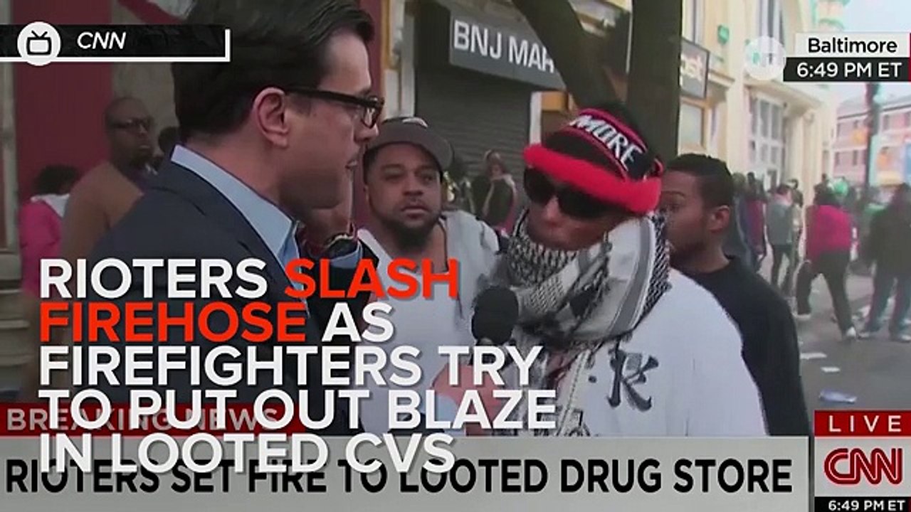 Baltimore Rioters Slash Firehose On-Camera