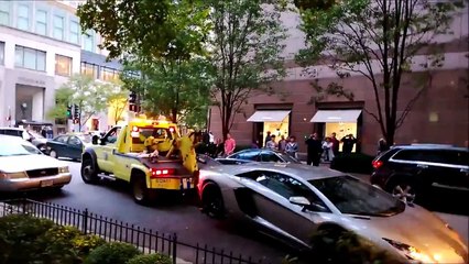 Lamborghini Aventador towing fail owned by a corporate lawyer (HD)