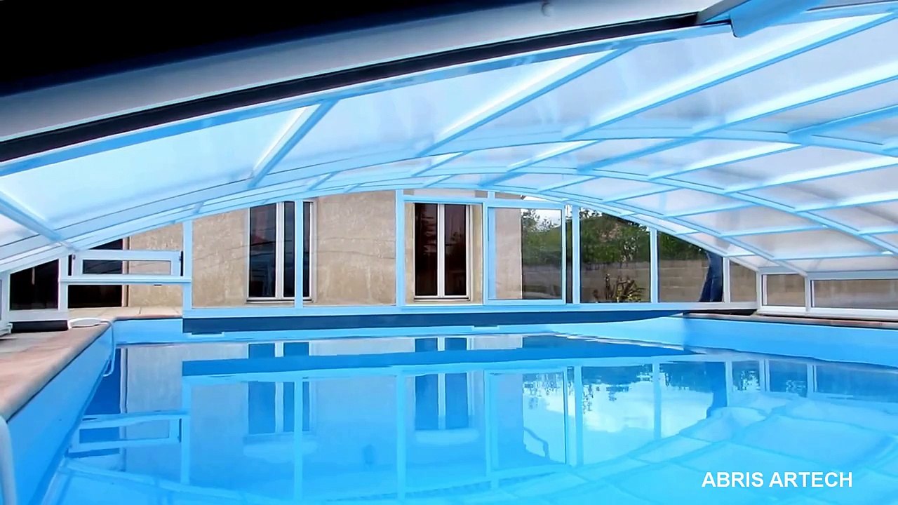 VIDEO ABRI DE PISCINE BAS COULISSANT ARTECH MINEO sur piscine 12 x 6 m