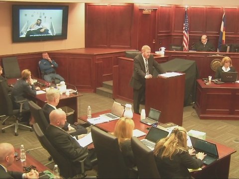 James Holmes seen and heard on hospital bed in Theater Shooting Trial opening statements Day 1