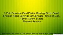 3 Pair Premium Gold Plated Sterling Silver Small Endless Hoop Earrings for Cartilage, Nose or Lips, 10mm 12mm 14mm Review