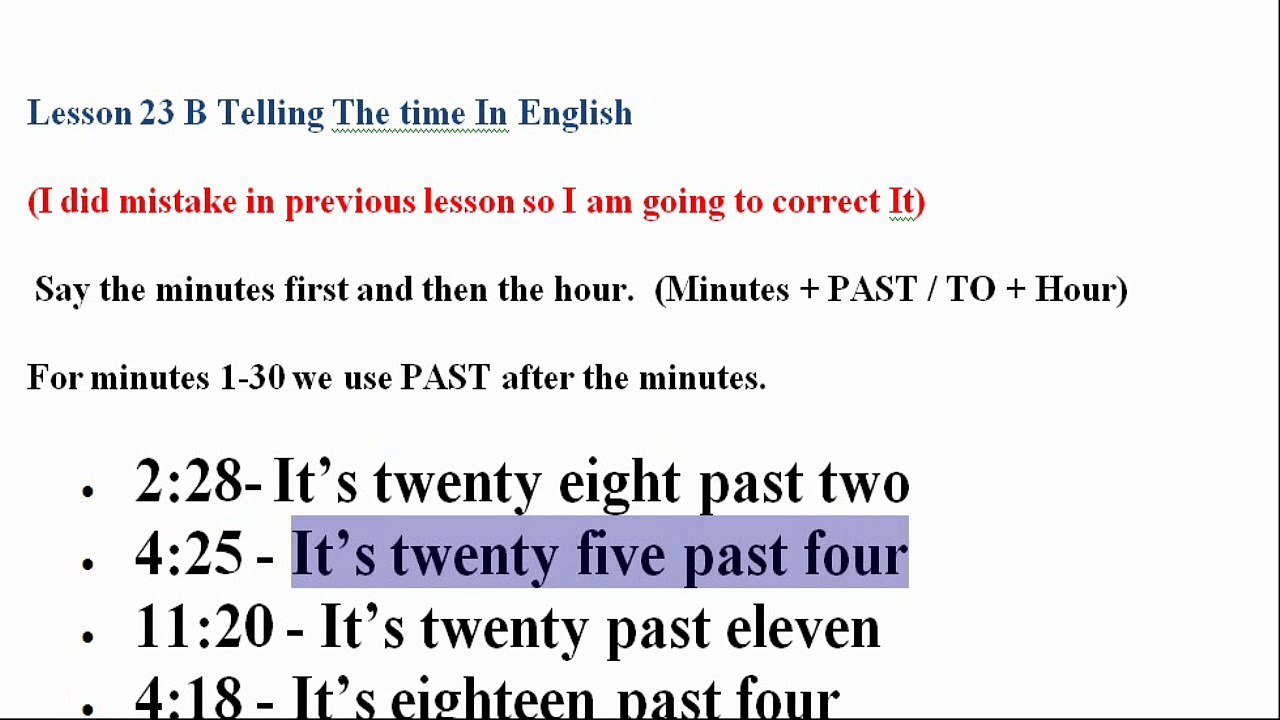 Lesson 23 B Telling Time In English By Sir Tariq