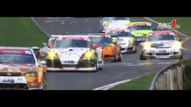 Hard fight between Audi R8 and Porsche 997 on Nürburgring Nordschleife