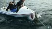 Un requin blanc attaque leur bateau pneumatique pendant un tournage
