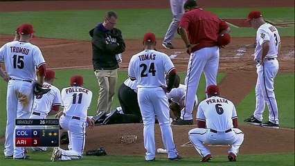 Arizona Pitcher Archie Bradley Takes A Liner To The Face