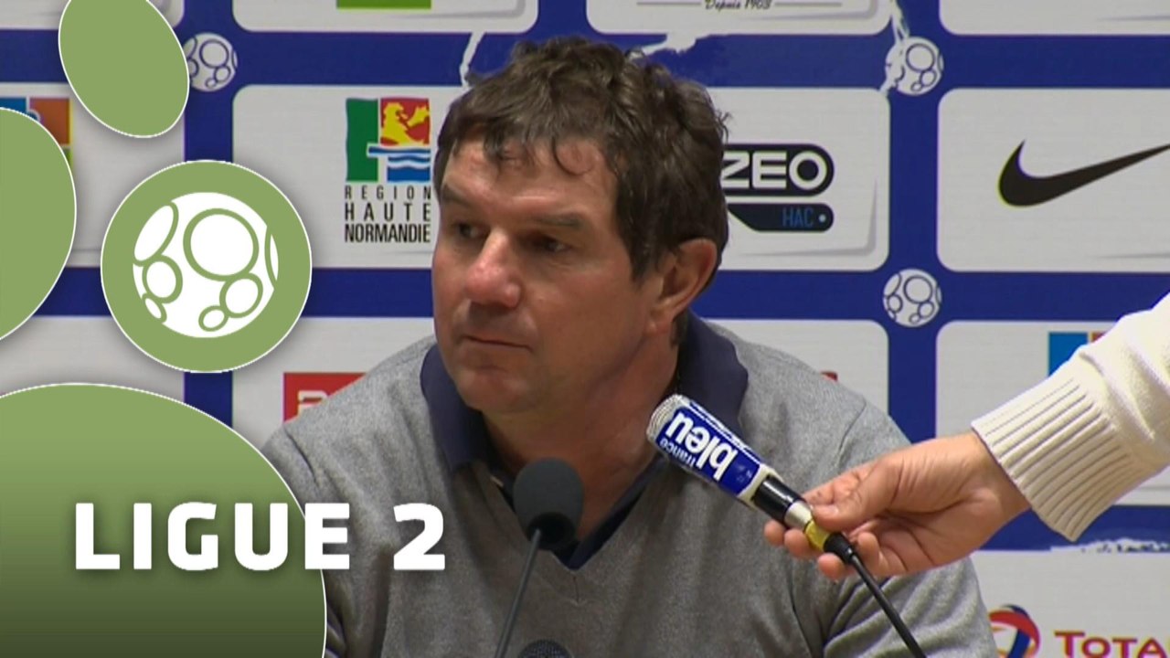 Conférence de presse Havre AC - Nîmes Olympique (2-0) : Thierry GOUDET (HAC) - José  PASQUALETTI (NIMES) - 2014/2015
