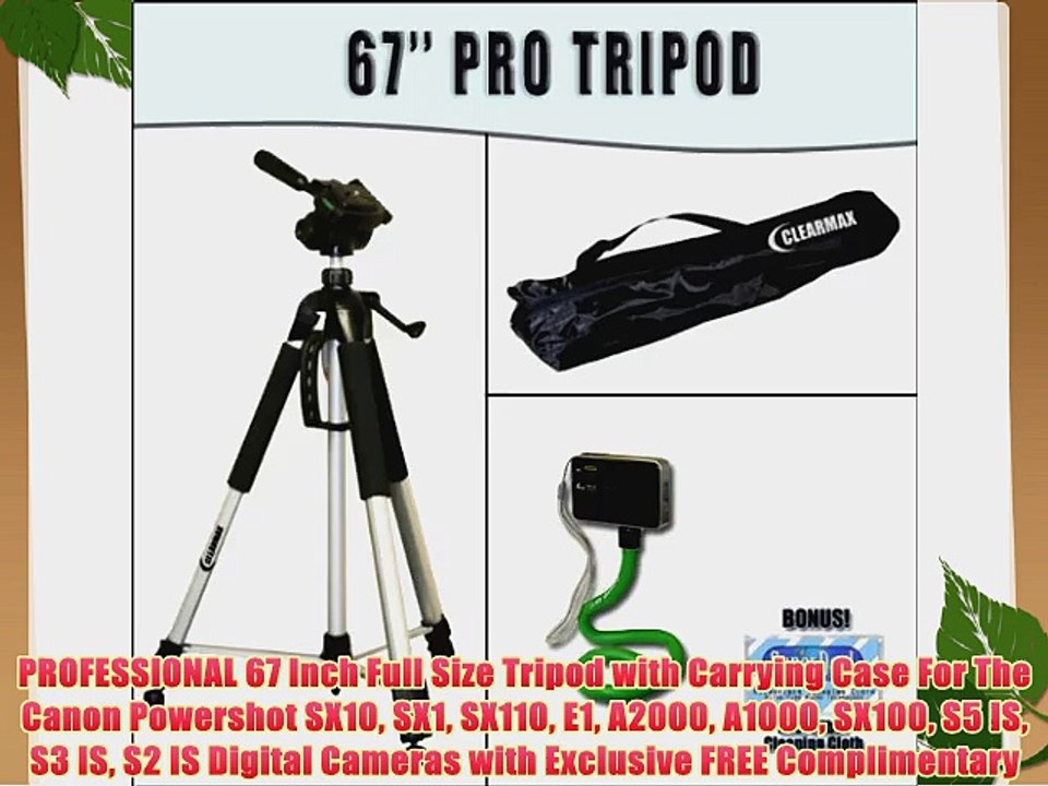 PROFESSIONAL 67 Inch Full Size Tripod with Carrying Case For The Canon Powershot SX10 SX1 SX110