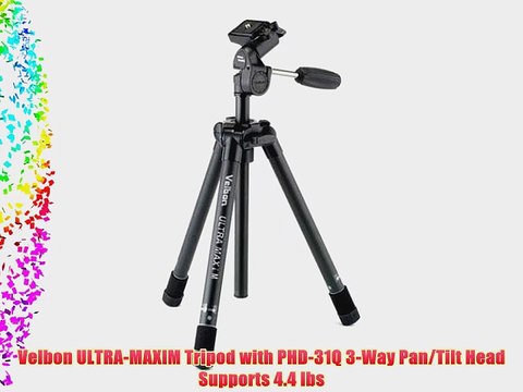 Velbon ULTRA-MAXIM Tripod with PHD-31Q 3-Way Pan/Tilt Head Supports 4.4 lbs