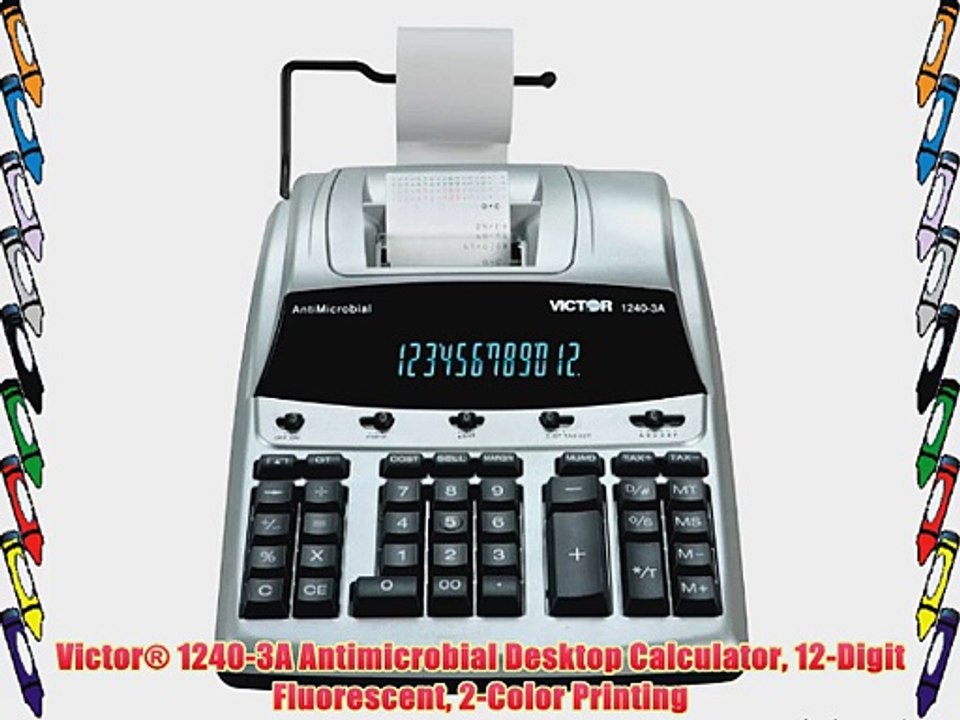 Victor? 1240-3A Antimicrobial Desktop Calculator 12-Digit Fluorescent 2-Color Printing