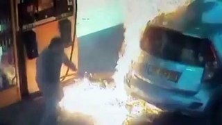 Shocking CCTV Footage - Woman Sets Car On Fire At Gas Station Due To Failed Cigarette Bumming