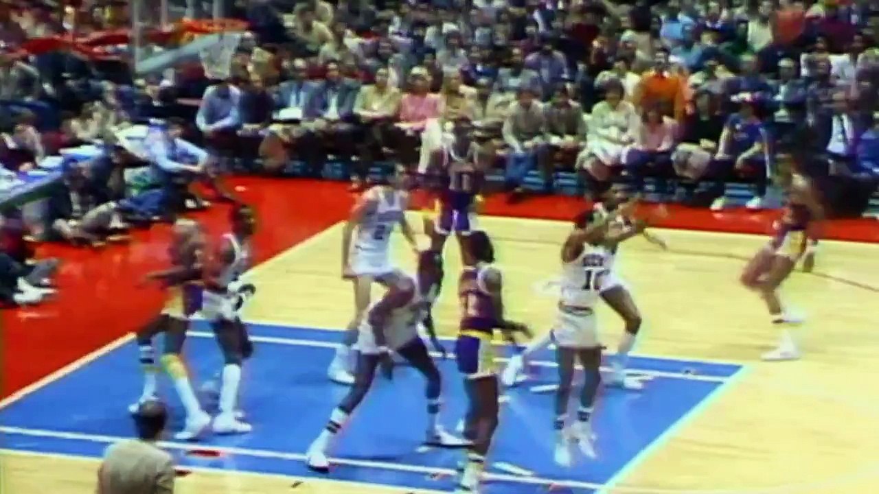 Dr. J famous "Rock the Baby" Cradle Dunk against the Lakers video
