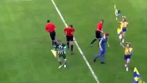 Video  Cheerleader deserves a straight red card for this tackle on footballer