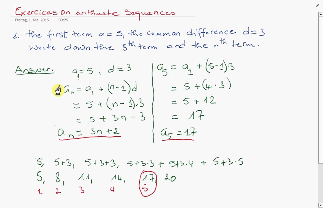 Simple Ex. on finding the 5th and nth numbers of an Arithmetic Sequence