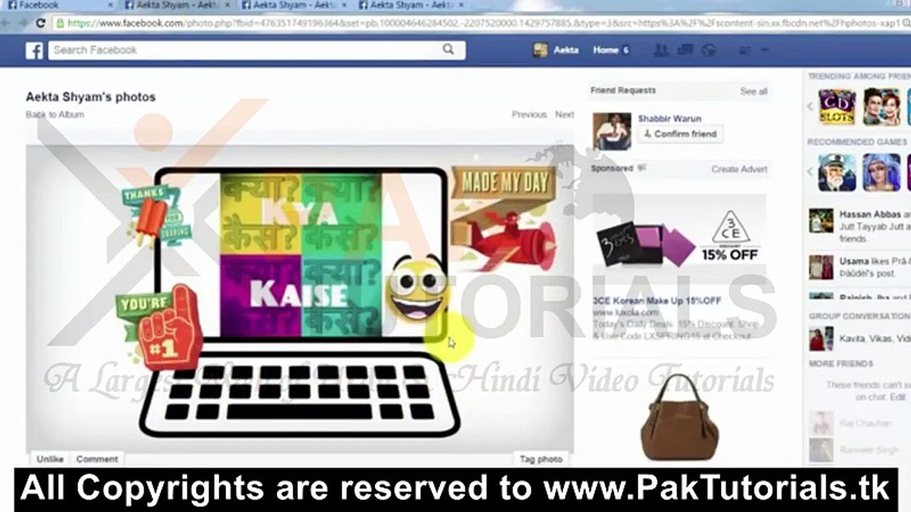 add Stickers and stickers effects to Facebook photos -Urdu and hindi Video Tutorial - www.PakTutorials.tk