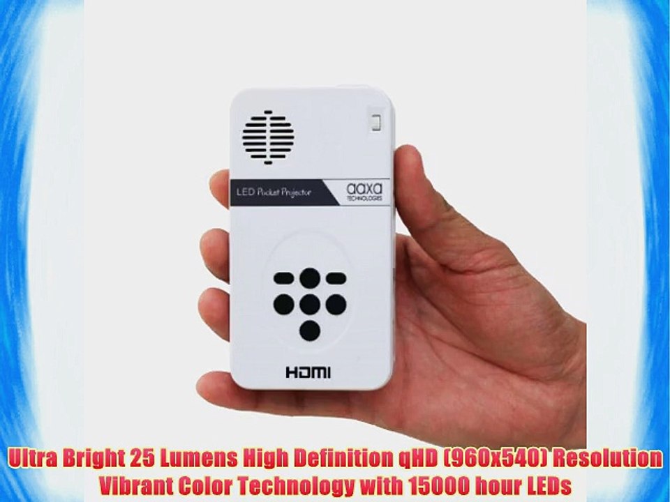 AAXA LED Pico Projector with 80 Minute Battery Life Pocket Size Mini-HDMI 15000 hour LED Life