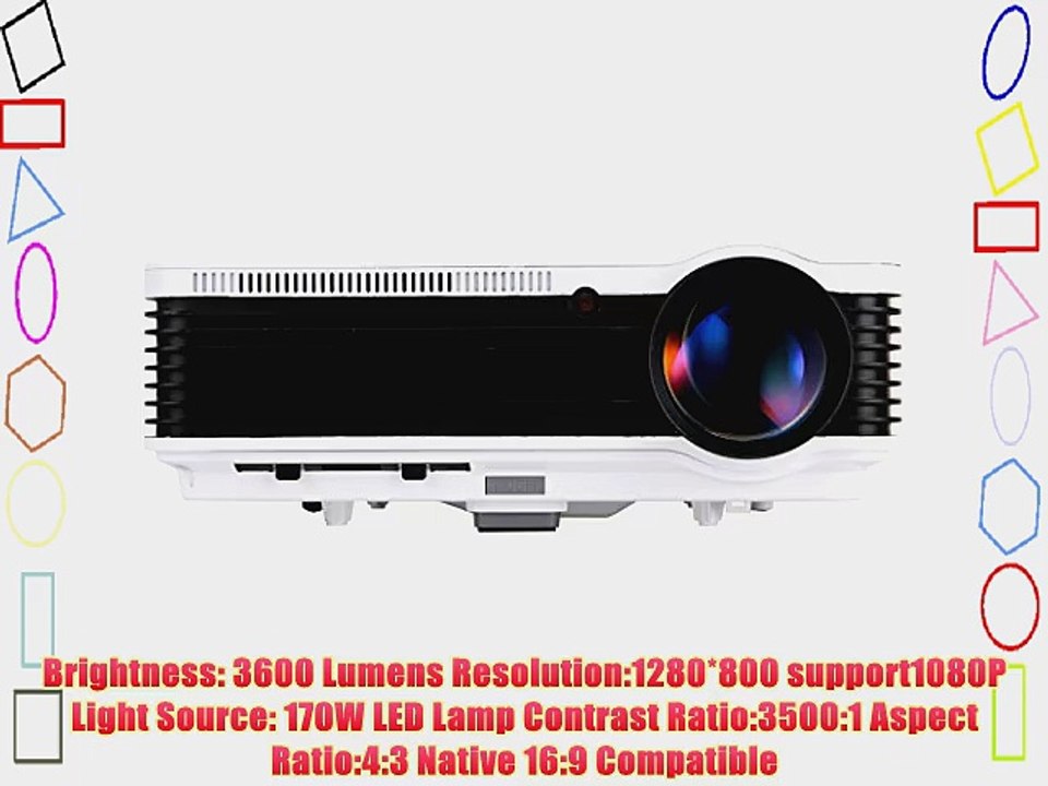 EUG Multimedia Home Theater Projector 1080p 3600 Lumens 1280*800 Resolution LED Hdmi Hd Projector