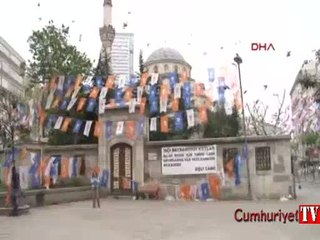 Şişli Camii'nde 1 Mayıs pankartı