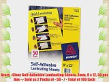 Avery : Clear Self-Adhesive Laminating Sheets 3mm 9 x 12 50 per Box -:- Sold as 2 Packs of