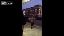 Drunk guy sucker punched by scumbag