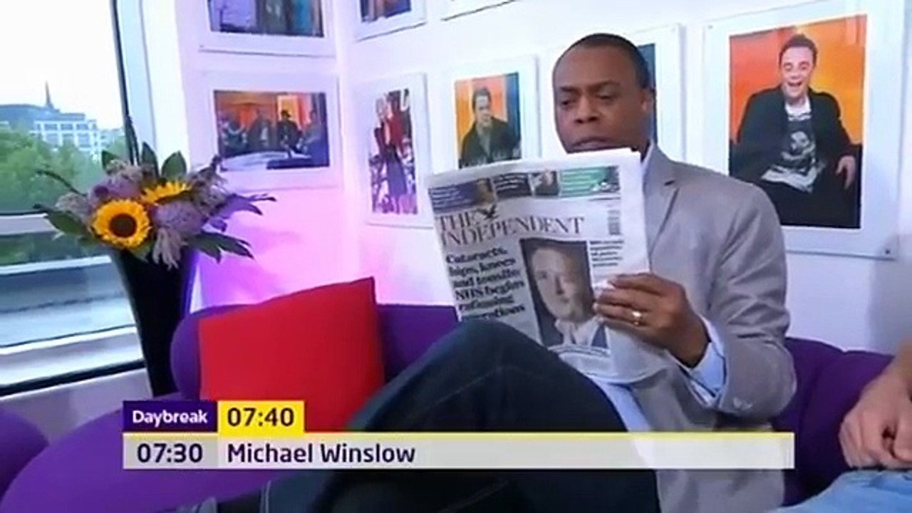 Michael Winslow doing funny sound effects and says "bollocks" on Daybreak - 28th July 2011