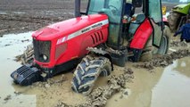 Claas   Massey Ferguson   John Deere - stuck in mud
