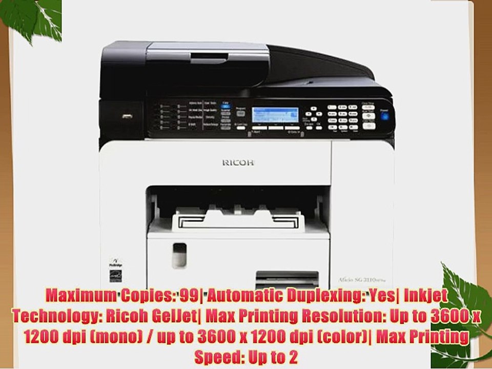 Ricoh Aficio SG 3110SFNw GELJET Wireless Multifunction Color Printer 29ppm Print 3600 x 1200dpi