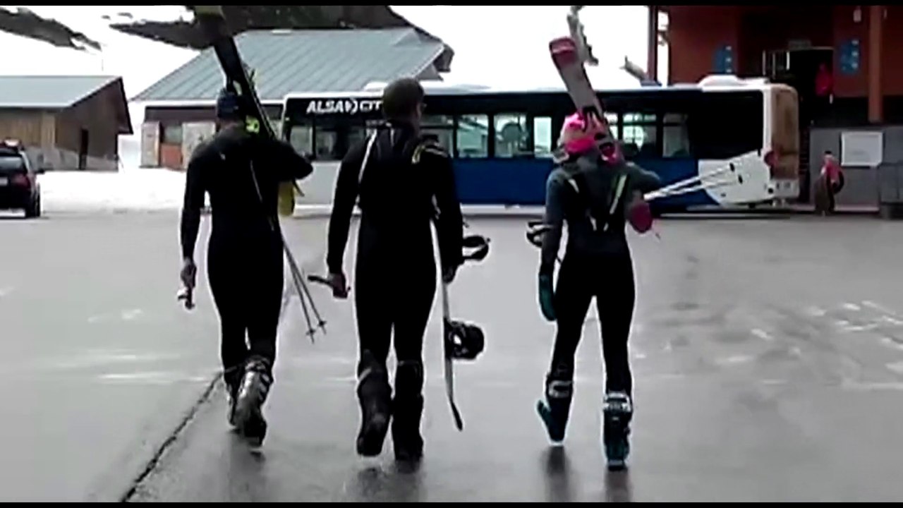 skiing in the rain