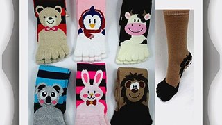 6 Pair ToeSox Calf Length Animal Women's Funny Feet Striped Toe Socks Size 9-11