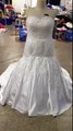 Sweetheart beaded lace applique with silver outlining satin custom gown