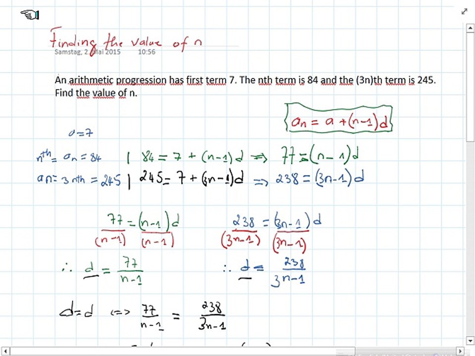Finding the Value of n of an Arithmetic Sequence