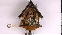 8 Day Black Forest Cuckoo Clock with Dancers Log Cabin and Bears on Seesaw 16 Inches Tall