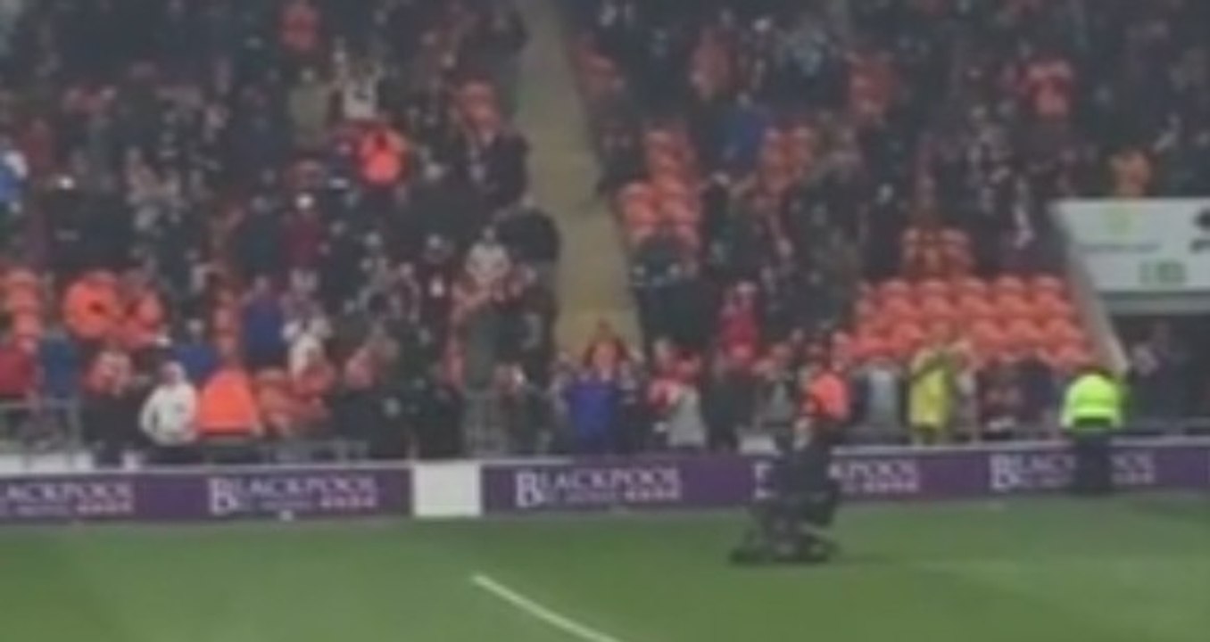 Man in a wheelchair invades the pitch at Huddersfield vs Blackpool (2015)