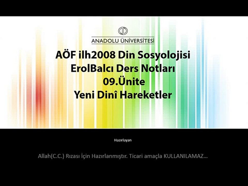 AÖF ilh2008 09.Ünite ErolBalcı - Din Sosyolojisi Ders Notları