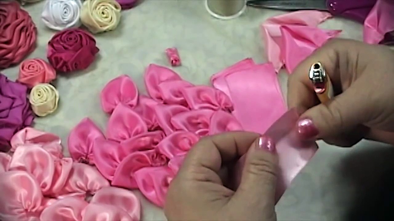 How to Make Kanzashi Flower, Ribbon Rose,Tutorial, DIY