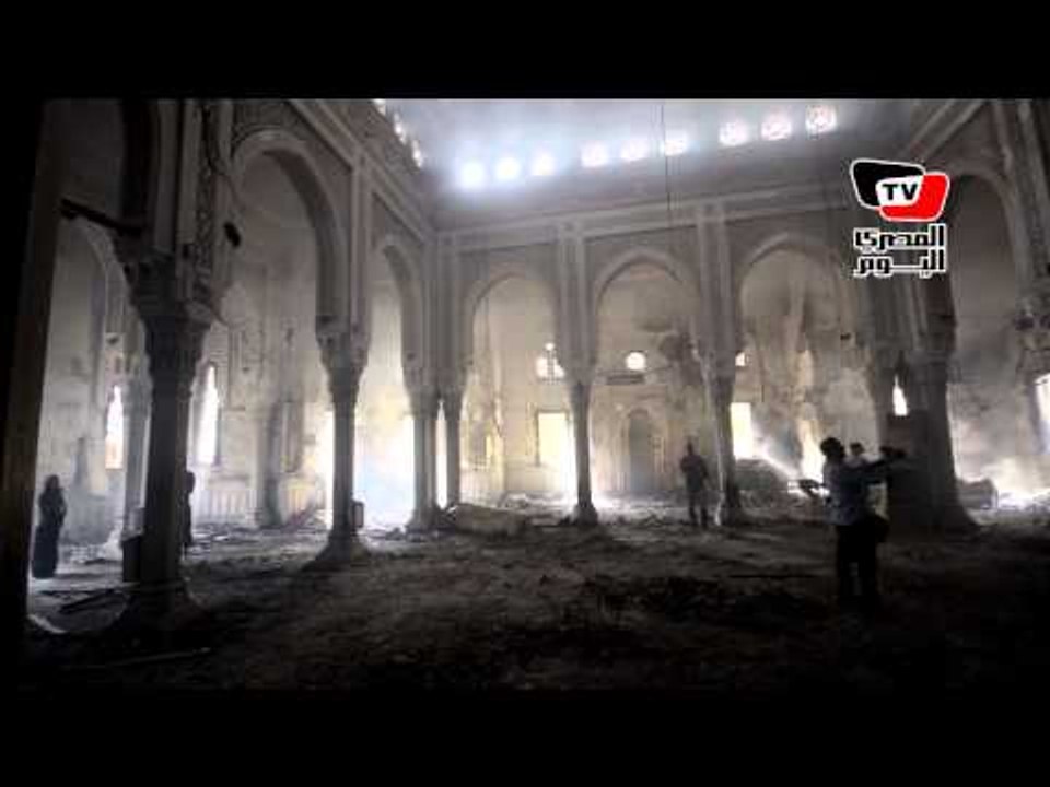 احتراق مسجد رابعة العدوية بعد فض الاعتصام