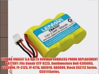 LENMAR CBA337 3.6 VOLTS 600MAH CORDLESS PHONE REPLACEMENT BATTERY: Fits Conair CTP 8225 Southwestern