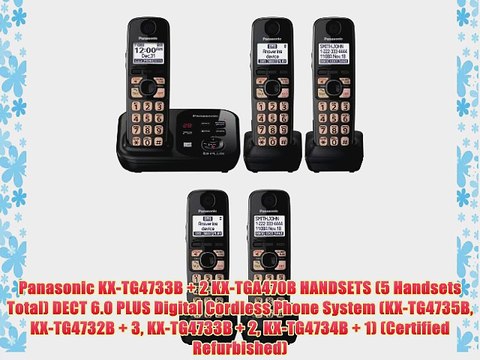 Panasonic KX-TG4733B 2 KX-TGA470B HANDSETS (5 Handsets Total) DECT 6.0 PLUS Digital Cordless