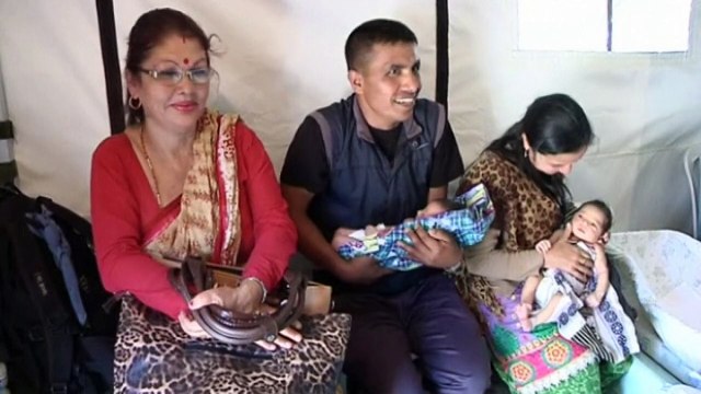 Babies born in make-shift Nepal hospital