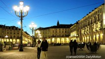 Turin City, Italy. Sunset and Sunrise on Piazza Vittorio Veneto