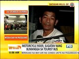 Motorsiklo, bumangga sa nakaparadang bus