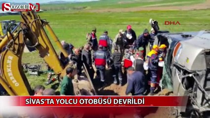 Sivas'ta yolcu otobüsü devrildi