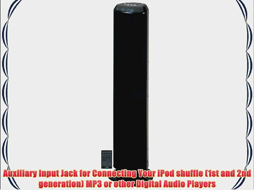 Jensen SMPS-1000 Bluetooth Wireless Tower Speaker with RCA Input Jack Digital Clock FM Stereo