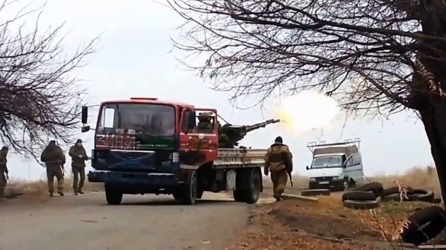 Russia deployment of anti-aircraft weapons - 20141115 - Donetsk Airport, Donetsk - ZU-23-2T - used by insurgents