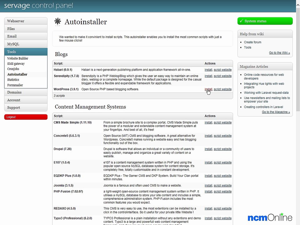 How to install WordPress on Servage One web hosting