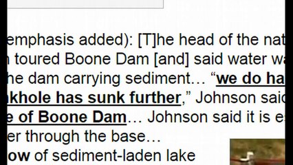 Large Sinkhole Caves In Further at Boone Dam, Upstream of Nuclear Plants