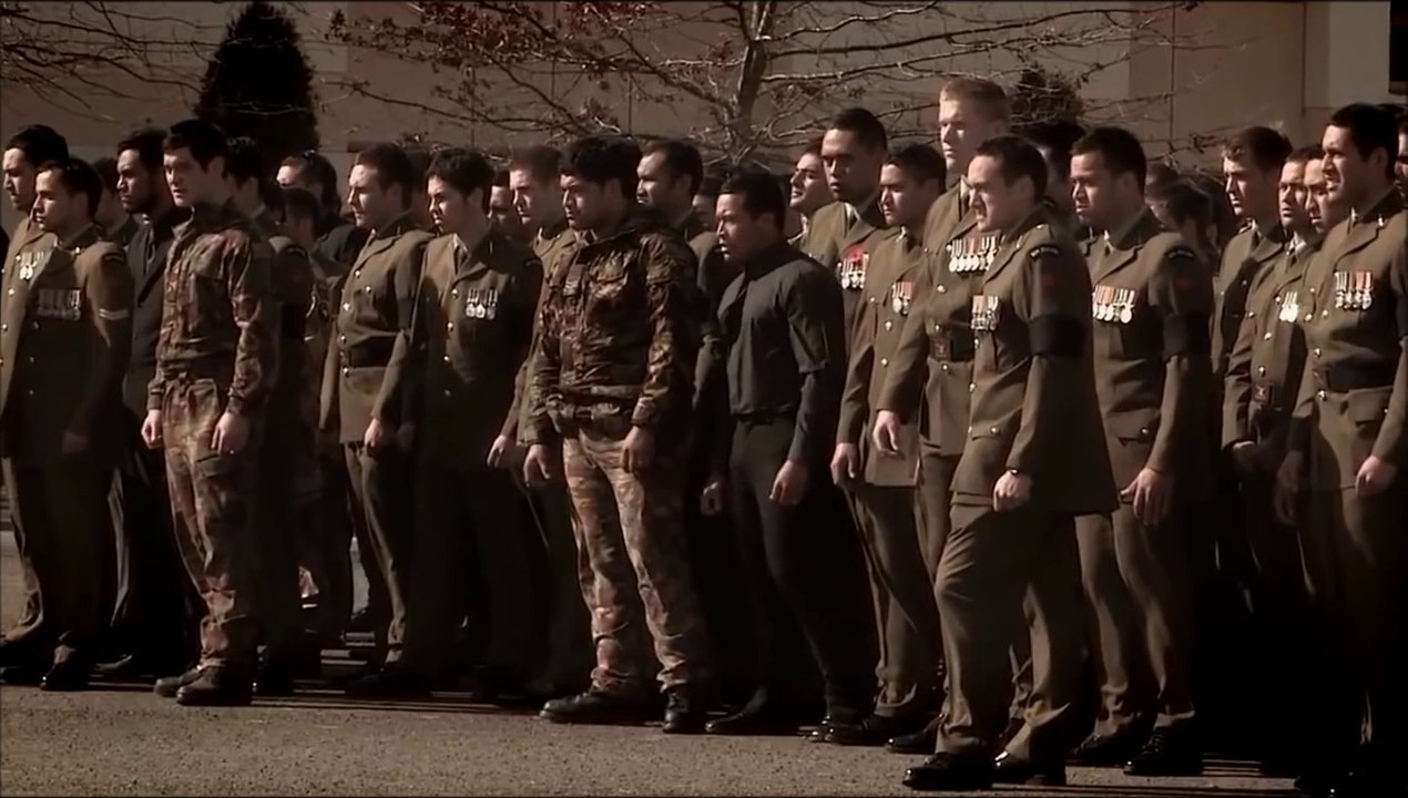 New Zealand Infantry performs maori haka for fallen comrades