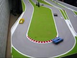 Table top motor racing on the Linford Circuit.  Slot racing without slots.
