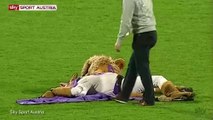 Austria Vienna's mascot Super Leo too drunk to stand up